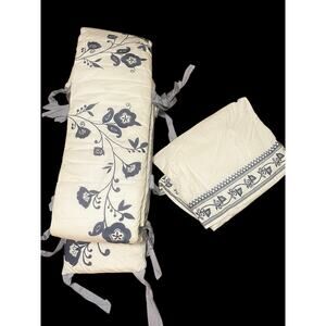 Serena & Lily Embroidered Crib Skirt White Blue Floral Baby Bedding Set